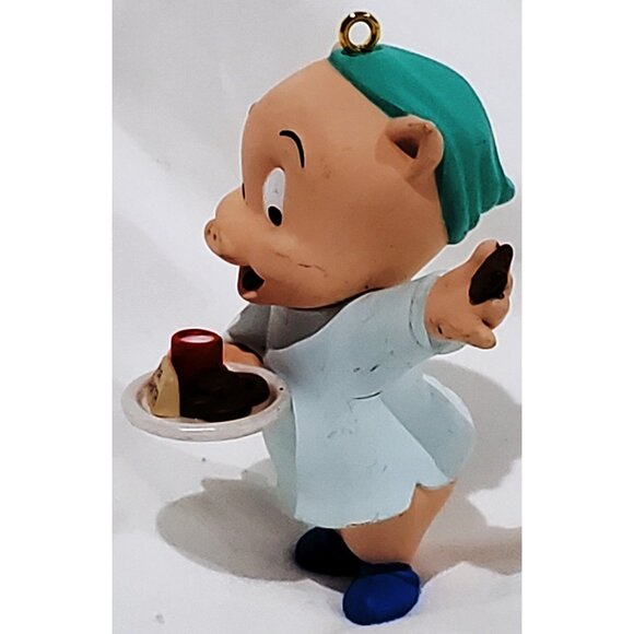 Hallmark Looney Tunes PORKY PIG with milk & cookies CHRISTMAS ORNAMENT 1993 VTG - Picture 3 of 8